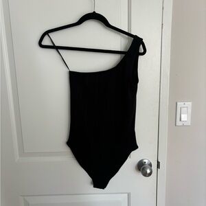 Black Topshop One Shoulder Bodysuit (Size 8)